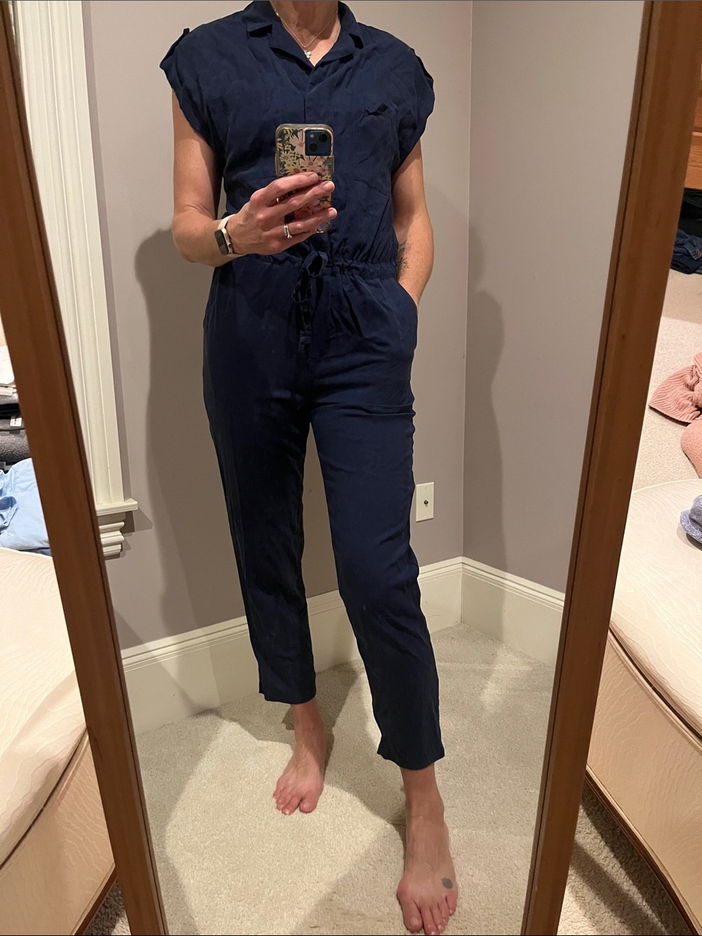 Sanctuary x Anthropologie Navy Jumpsuit with Drawstring Waist